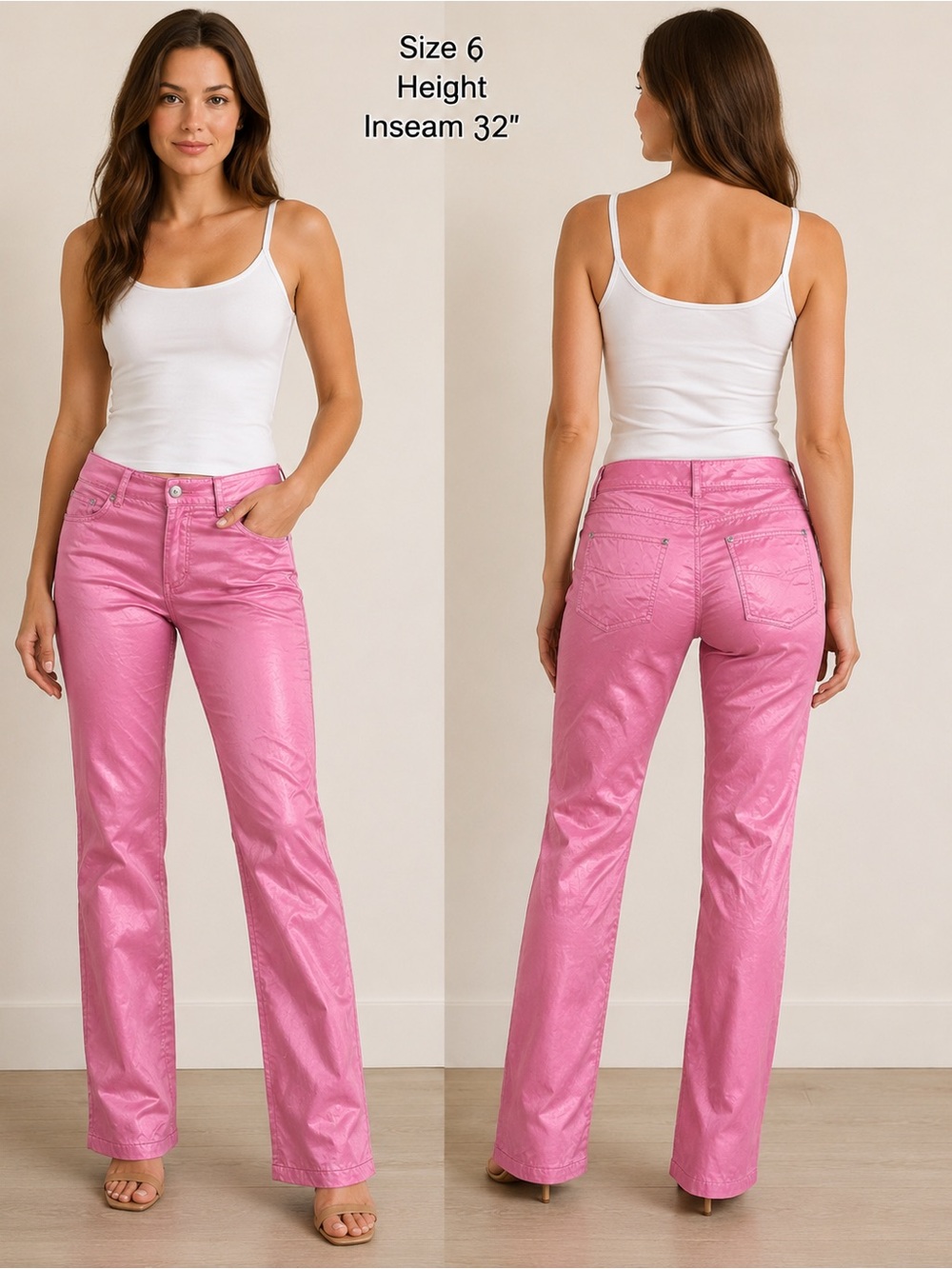 Unique High End Straight Leg Satin Pants in Pink Sz 6 inseam 32